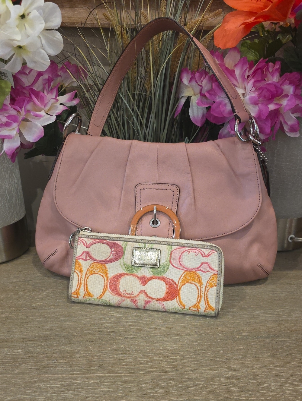 Coach Pink Soho Shoulder Bag With Complimentary Poppy Scribble Wallet